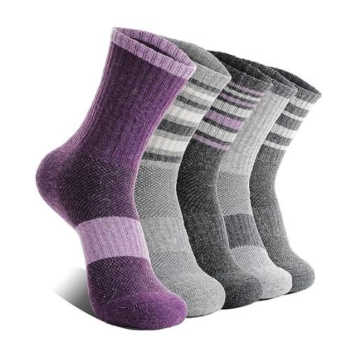 EBMORE Women's Merino Wool Hiking Socks - 5 Pairs