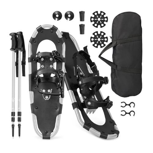 GYMAX Snow Shoes & Trekking Poles Bundle Durable Winter Gear